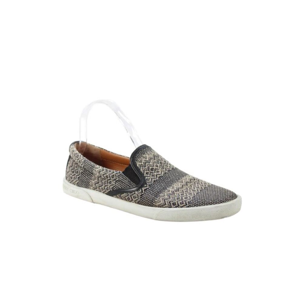 Jimmy Choo Womens Leather Trim Woven Slide On Sneakers Black Beige Size 39.5 9.5